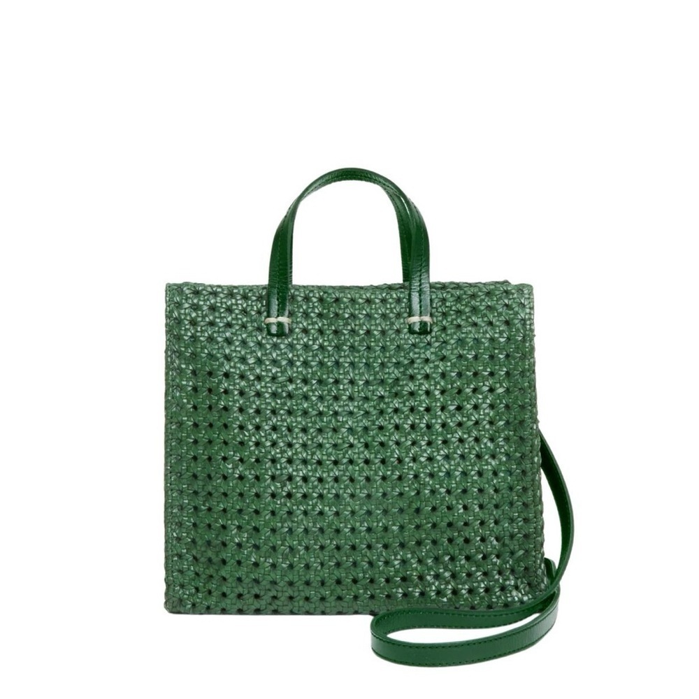 Clare V Petit Simple Tote Woven Rattan Evergreen NWT Leather